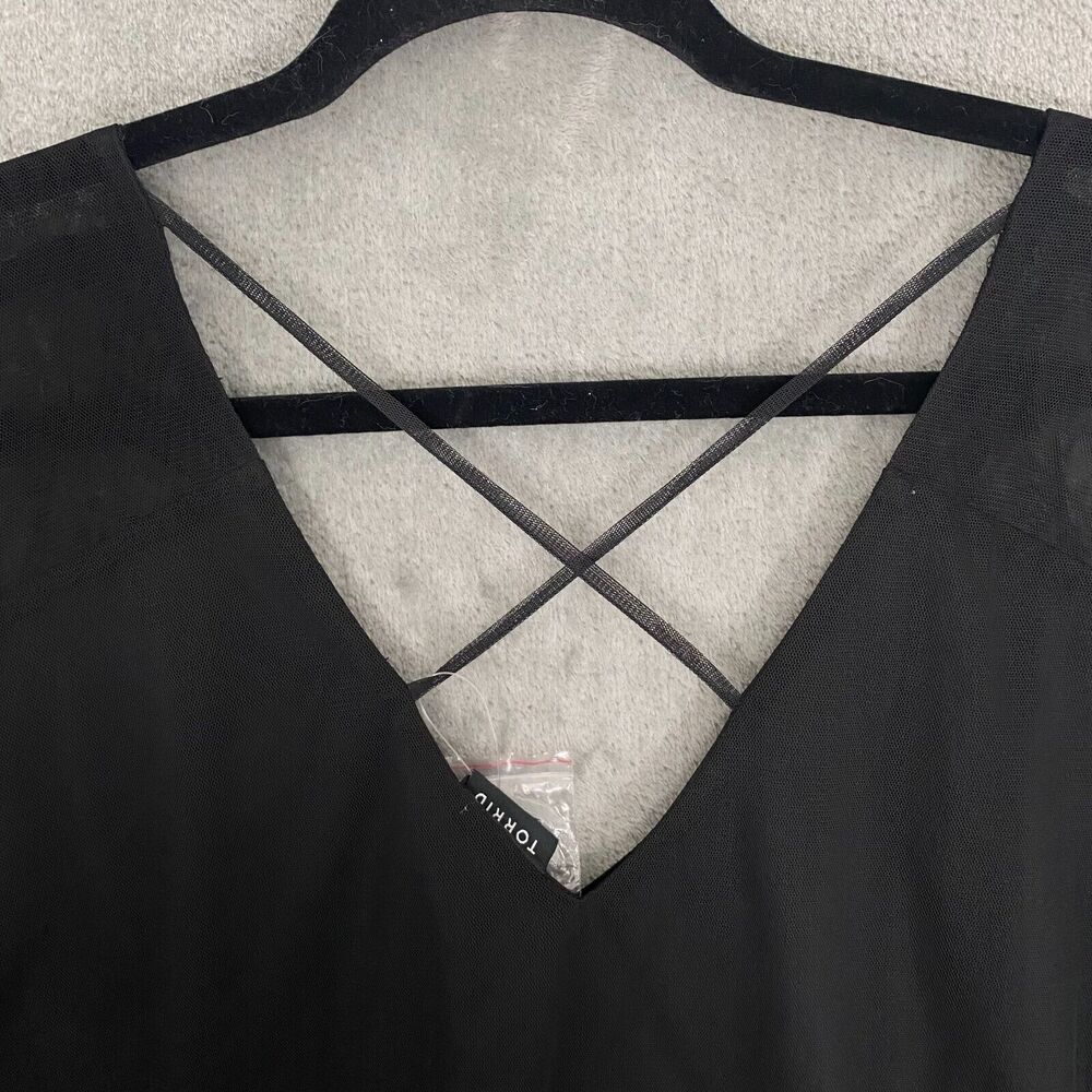 Torrid Women Top 4 Black Beaded Mesh Flutter Sleeve Office Siren Whimsigoth‎ - Picture 6 of 12